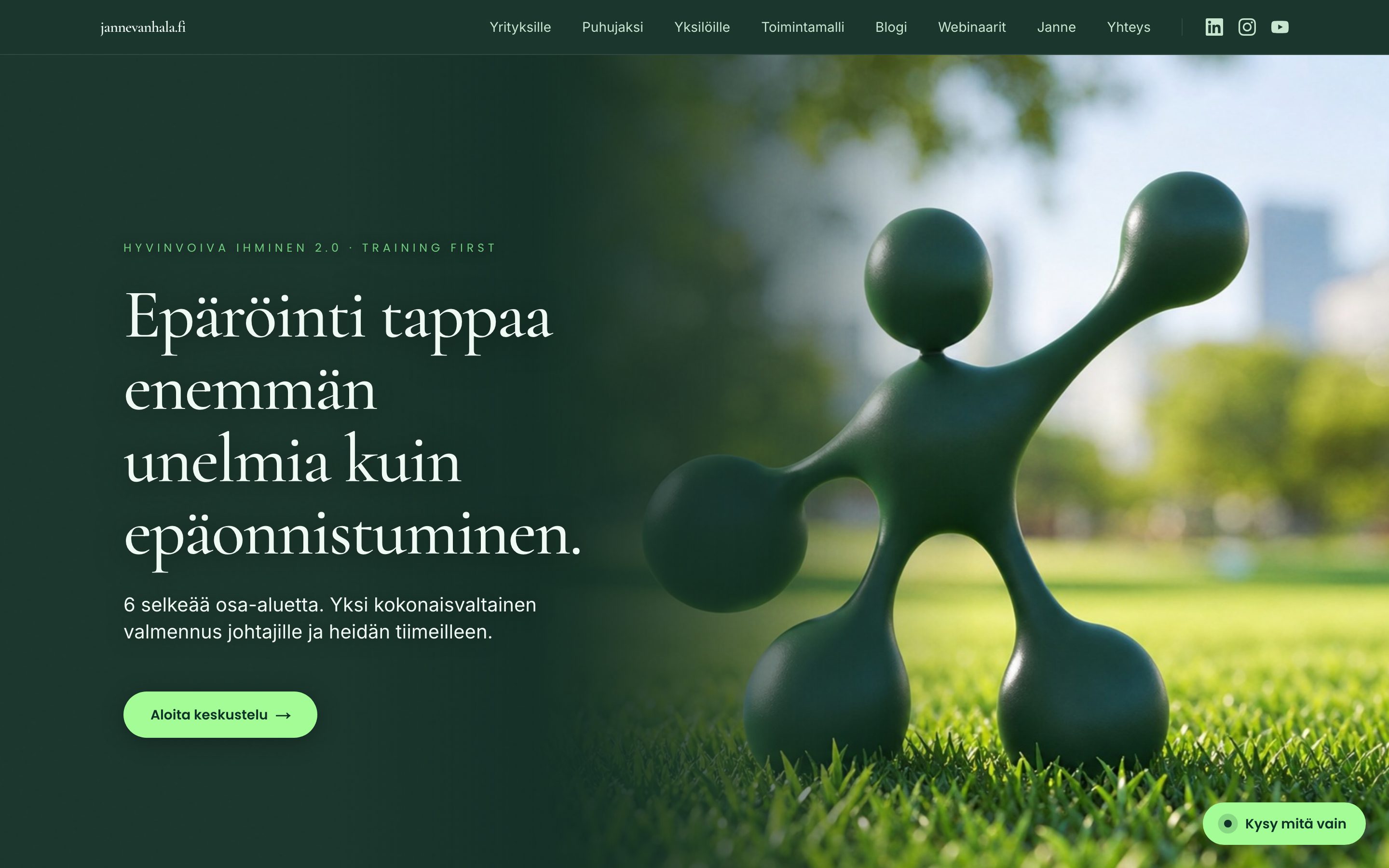 Jannevanhala.fi-sivuston etusivu